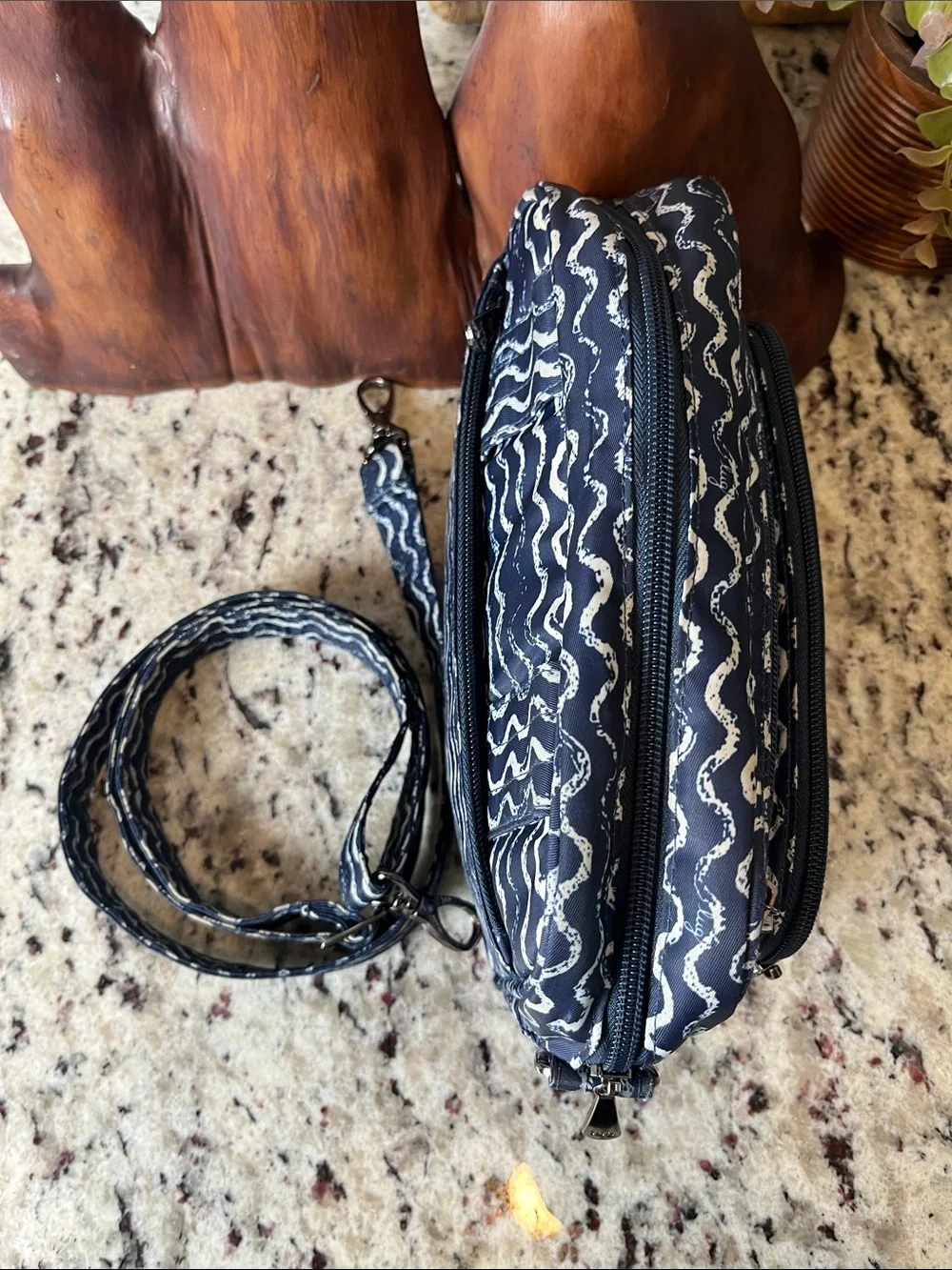 lug Navy Quilted Wave Messenger Crossbody Bag